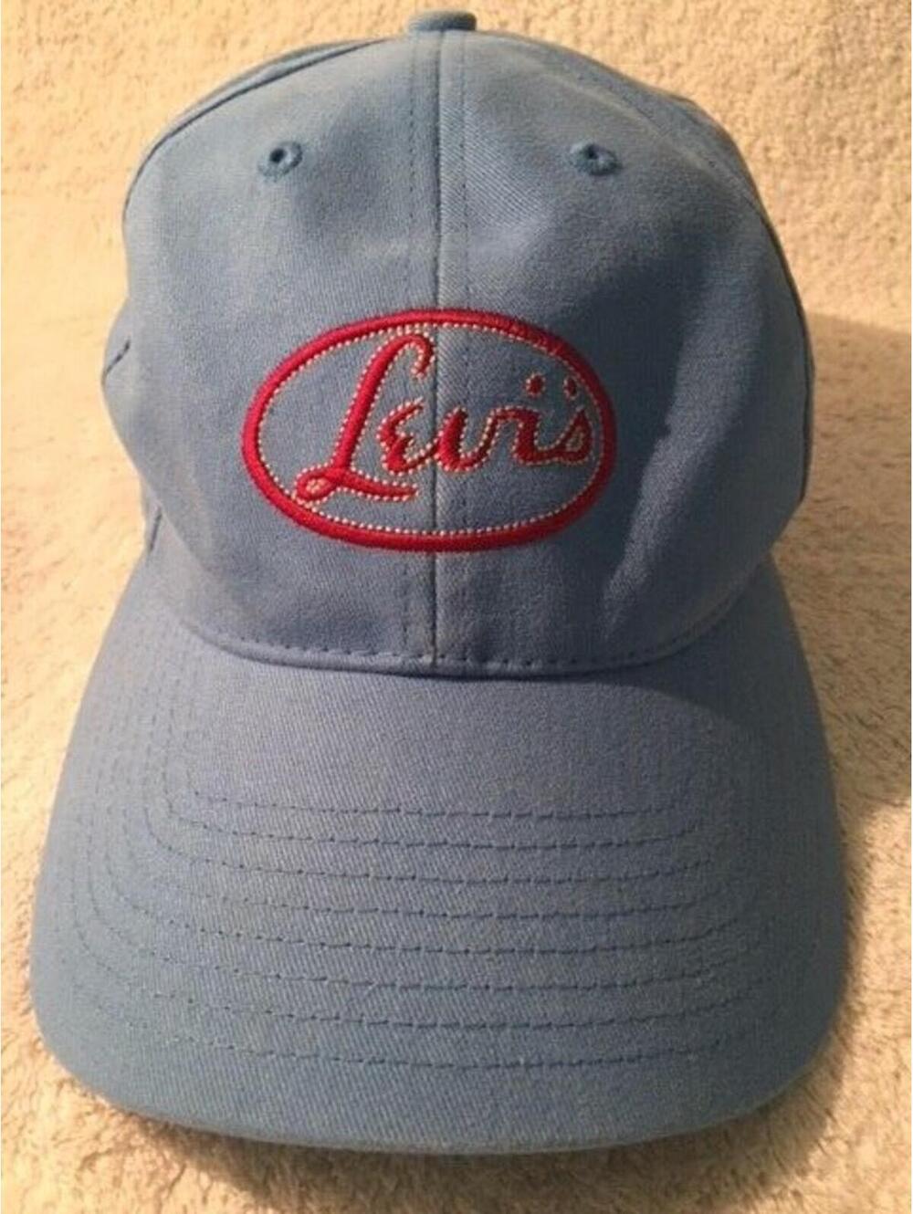 Rare Vtg Levis Red Tab Hat Cap Light Blue W/ Red Embroidered Logo Adjustable